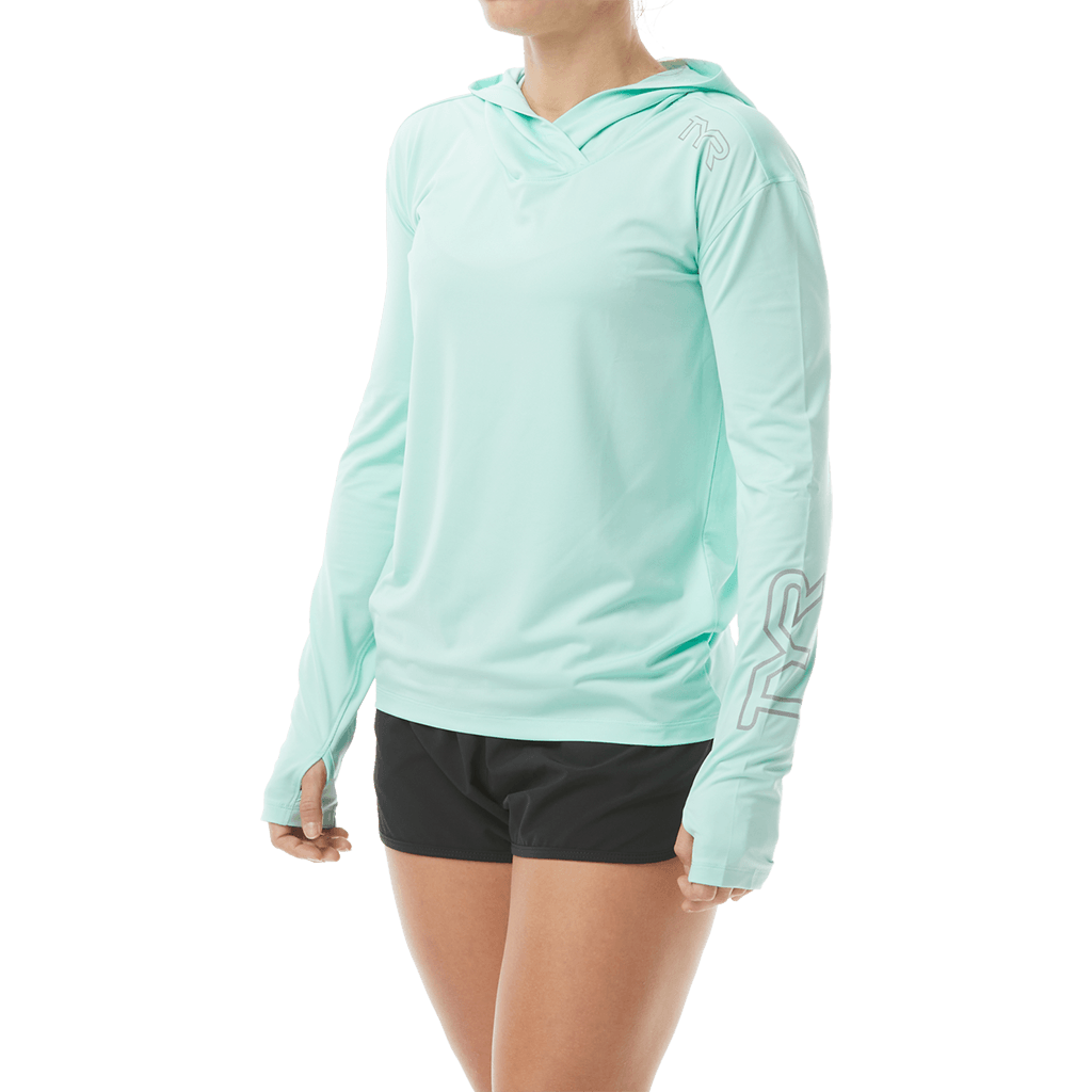 TYR Womens SunDefense Mint Hooded Long Sleeve Shirt 3 TYR Womens SunDefense Mint Hooded Long Sleeve Shirt
