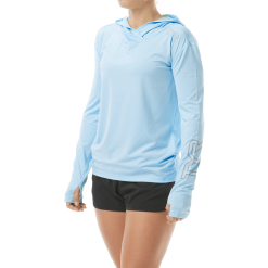 TYR Womens SunDefense Sky Blue Hooded Long Sleeve Shirt