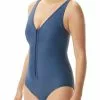 TYR Women's Solid V-Neck Zip Controlfit Swimsuit -TYR Sales Store tvnzcs7a 447 alt05