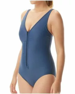 TYR Women's Solid V-Neck Zip Controlfit Swimsuit